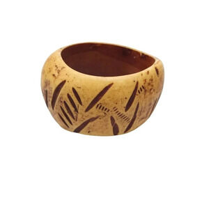Boho Carved Acrylic Faux Wood Wide Bangle Bracelet Brown
